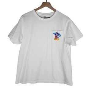 Uniqlo Disney Mickey Mouse‎ Neon Light Pocket Tee L White Short Sleeve